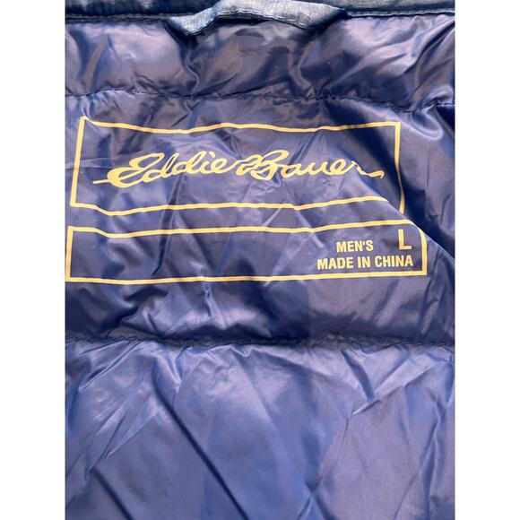 Eddie Bauer Puffer Vest Men's Large Blue Quilted Down Full Zip Outdoor Hiking - Picture 4 of 7